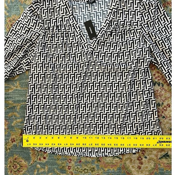 Express Fendi Style Pattern Flowy V-neck Long Sleeve Shirt - Picture 9 of 11